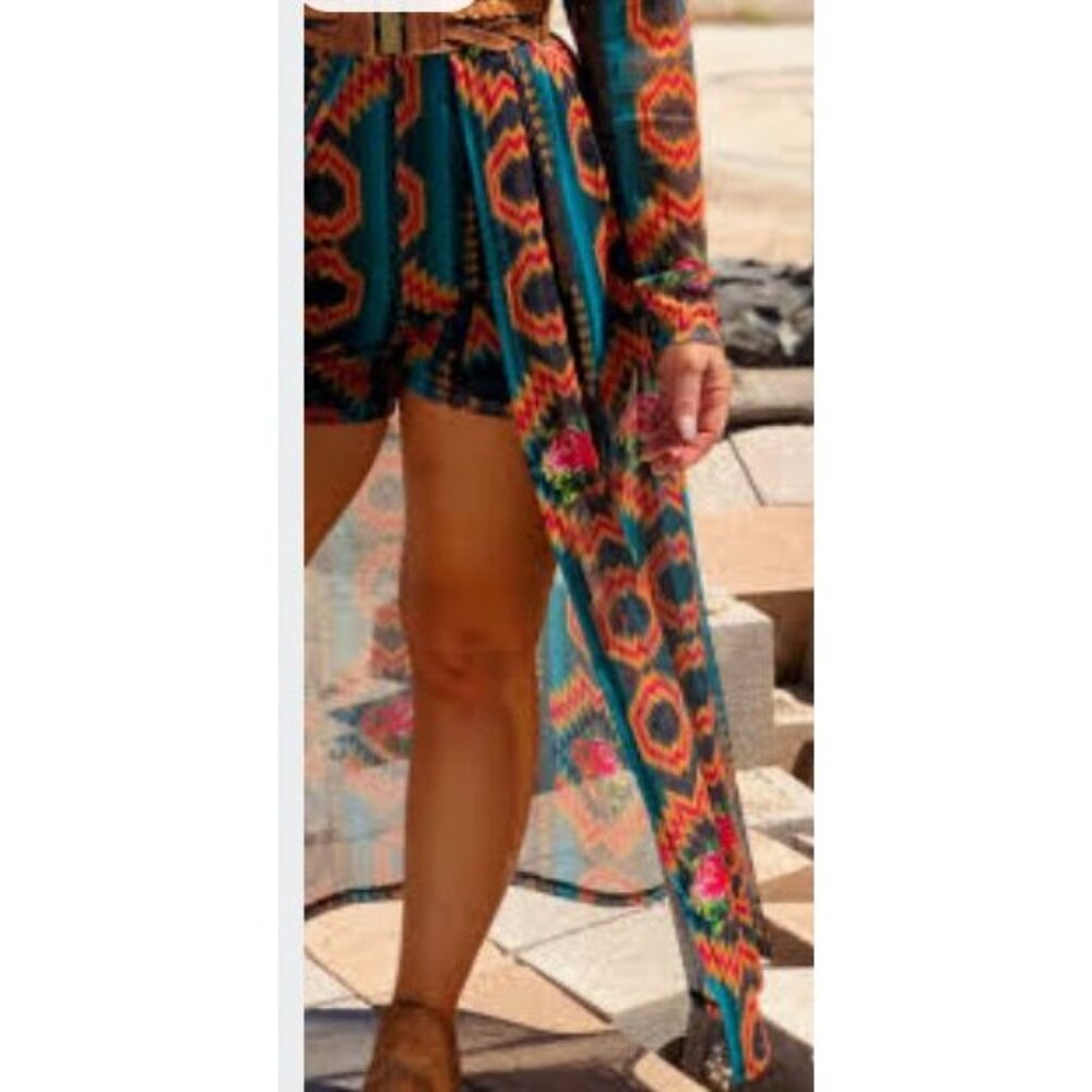 Crazy Train Jolie Romper Shorts Aztec Long Sleeve One Piece Womens Med - Picture 2 of 9